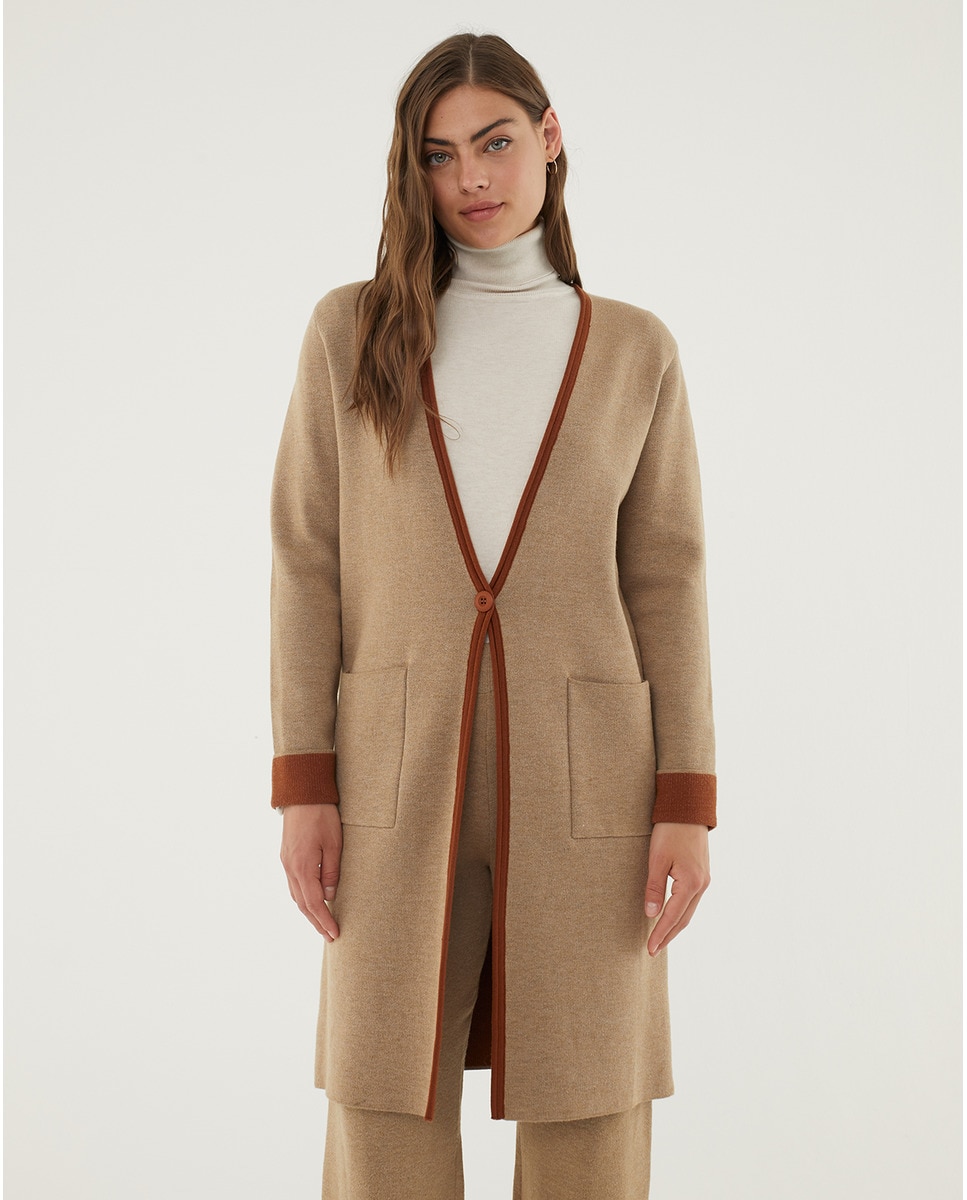 Chaqueta punto bicolor camel