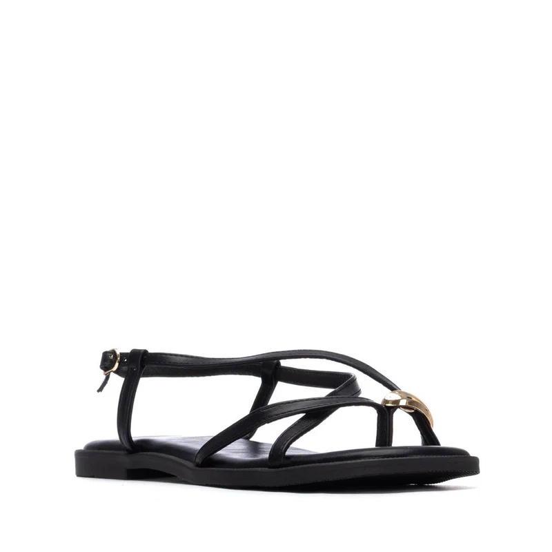 Sandalia negra plana anillo Xti2