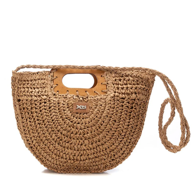 Bolso rafia asa madera taupe Xti2