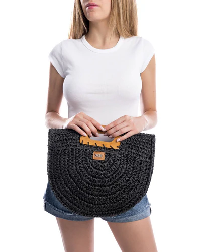 Bolso rafia asa madera negro Xti