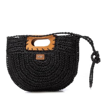 Bolso rafia asa madera negro Xti