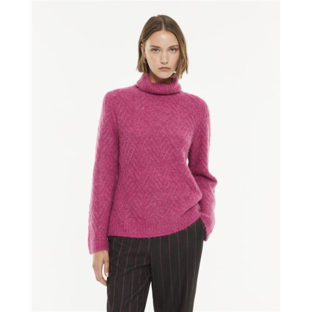 Jersey punto fantasía cuello alto rosa Paz Torras