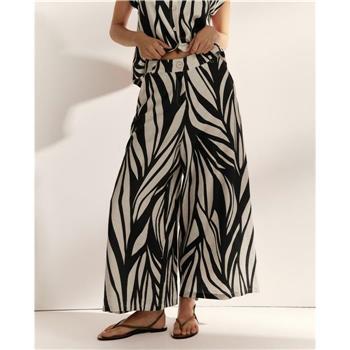 Pantalón ancho de mujer estampado tobillero negro