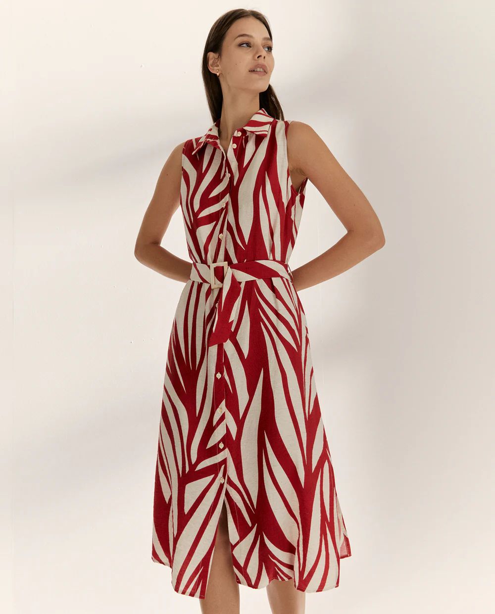 Vestido rojo camisero estampado sin mangas Paz Torras