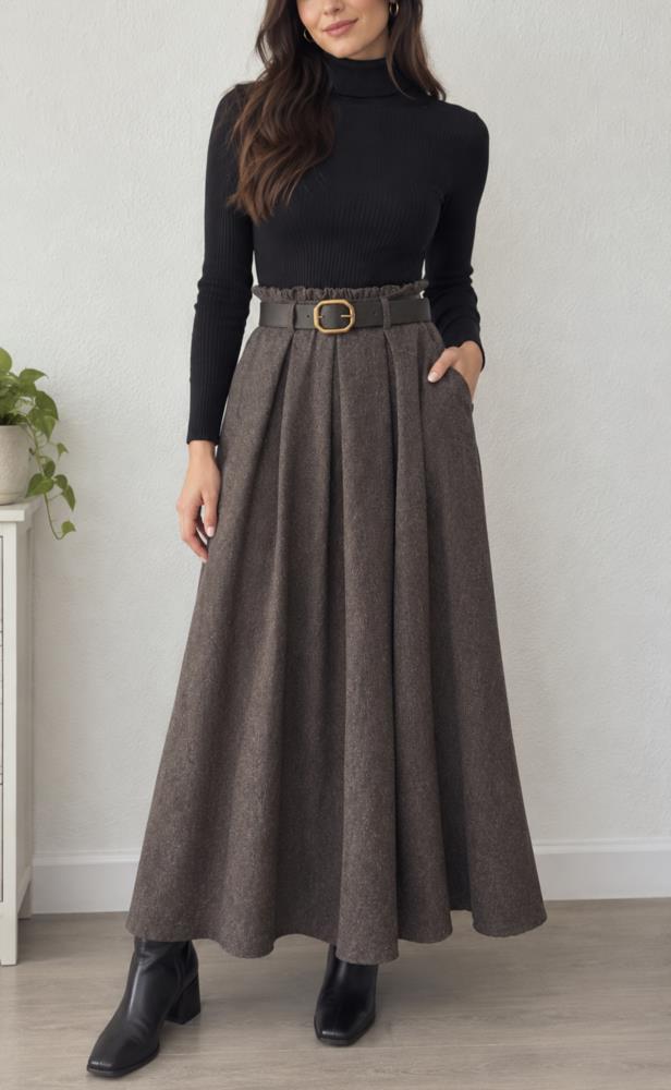 Falda midi Emily marrón Sense